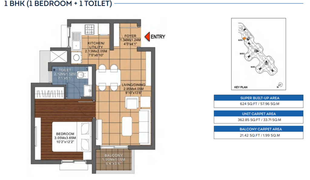 brigade ivory unit plan1bhk 2